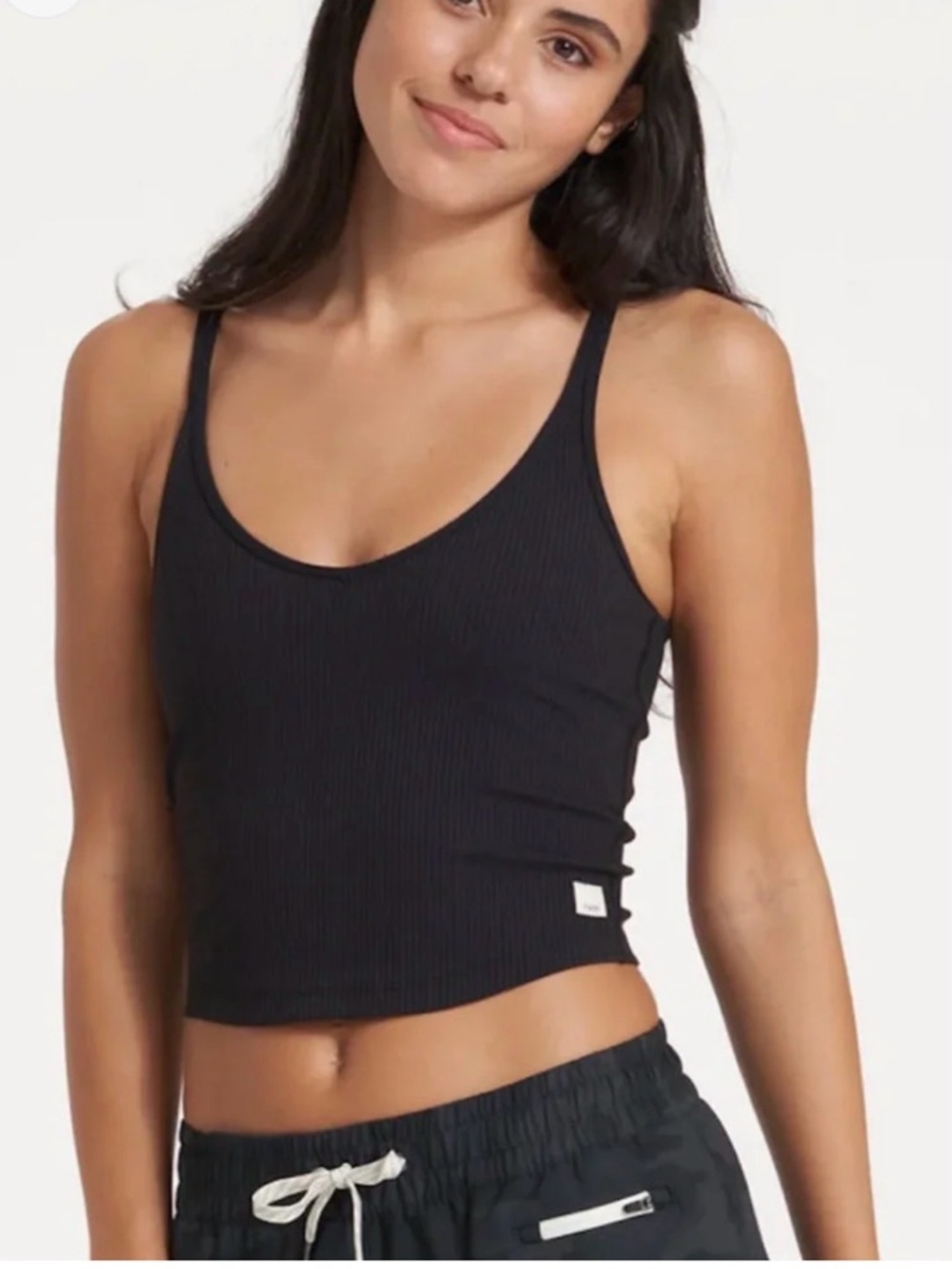 Vuori Ribbed Crop Tank Black Strappy Back Size S Athletic Yoga Top